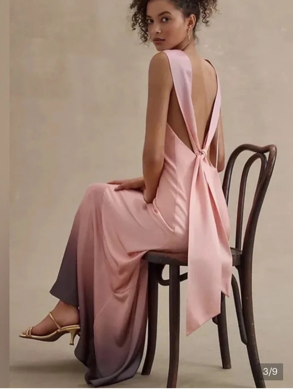 Significant Other Elegant Pink Blush Ombre Back-Tie Evening Dress Sz 12